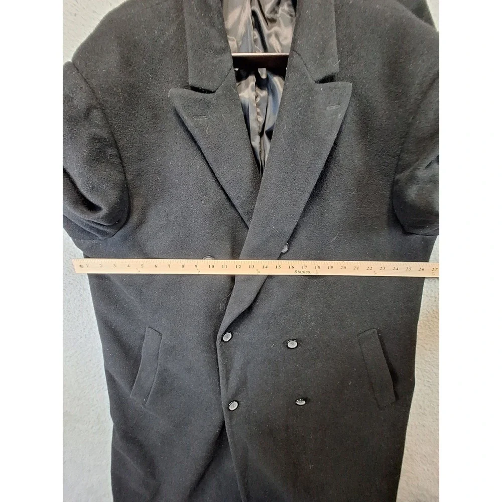 Chaps Overcoat Mens 50L Black Wool Blend Double Breasted Long Trench Coat Formal